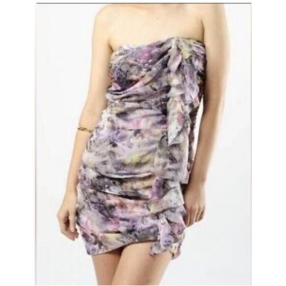 Elizabeth and James Sophie Strapless Silk Mini Dress Multi-Colored Purple Size S - Picture 1 of 8